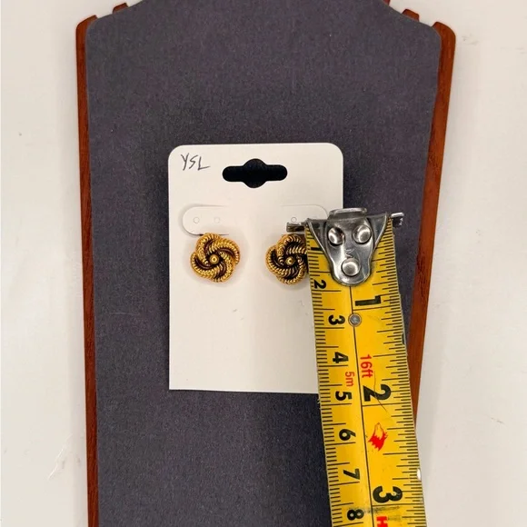 Vintage Yves Saint Laurent YSL Gold Rope Knot Clip-On Earrings 1980s Rosette - Picture 6 of 6